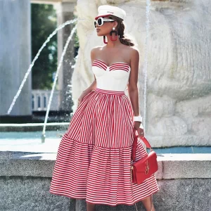 Women V-neck Bandeau Striped Print One Piece Swimsuit Sexy Swimwear Bathing Swimming Suit Female Summer Beachwear Bodysuit